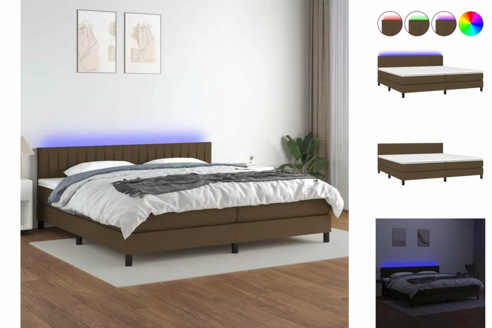 vidaXL Boxspringbett Boxspringbett mit Matratze LED Dunkelbraun 200x200 cm günstig online kaufen