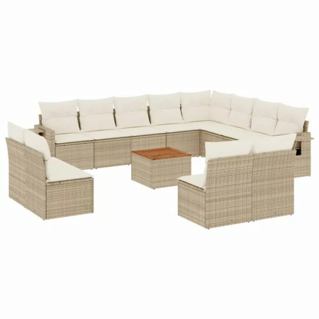 vidaXL Sofaelement 13-tlg. Garten-Sofagarnitur mit Kissen Beige Poly Rattan günstig online kaufen