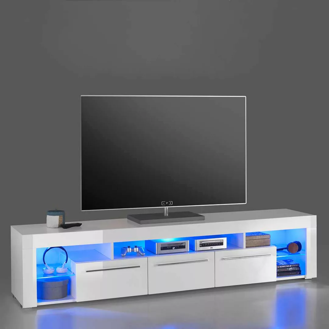 Hochglanz TV Sideboard in Weiß LED Beleuchtung günstig online kaufen