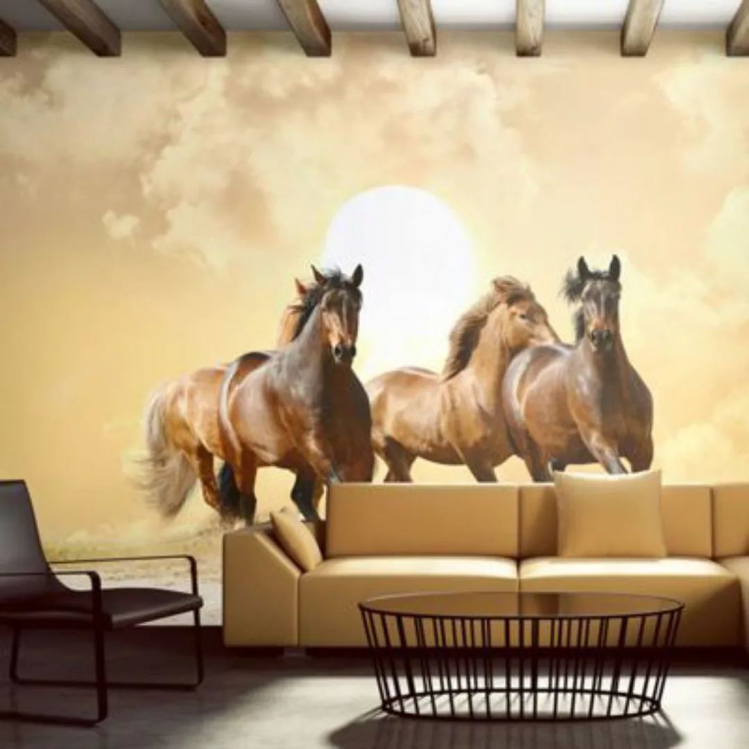 artgeist Fototapete Pferde im Galopp beige/braun Gr. 200 x 154 günstig online kaufen