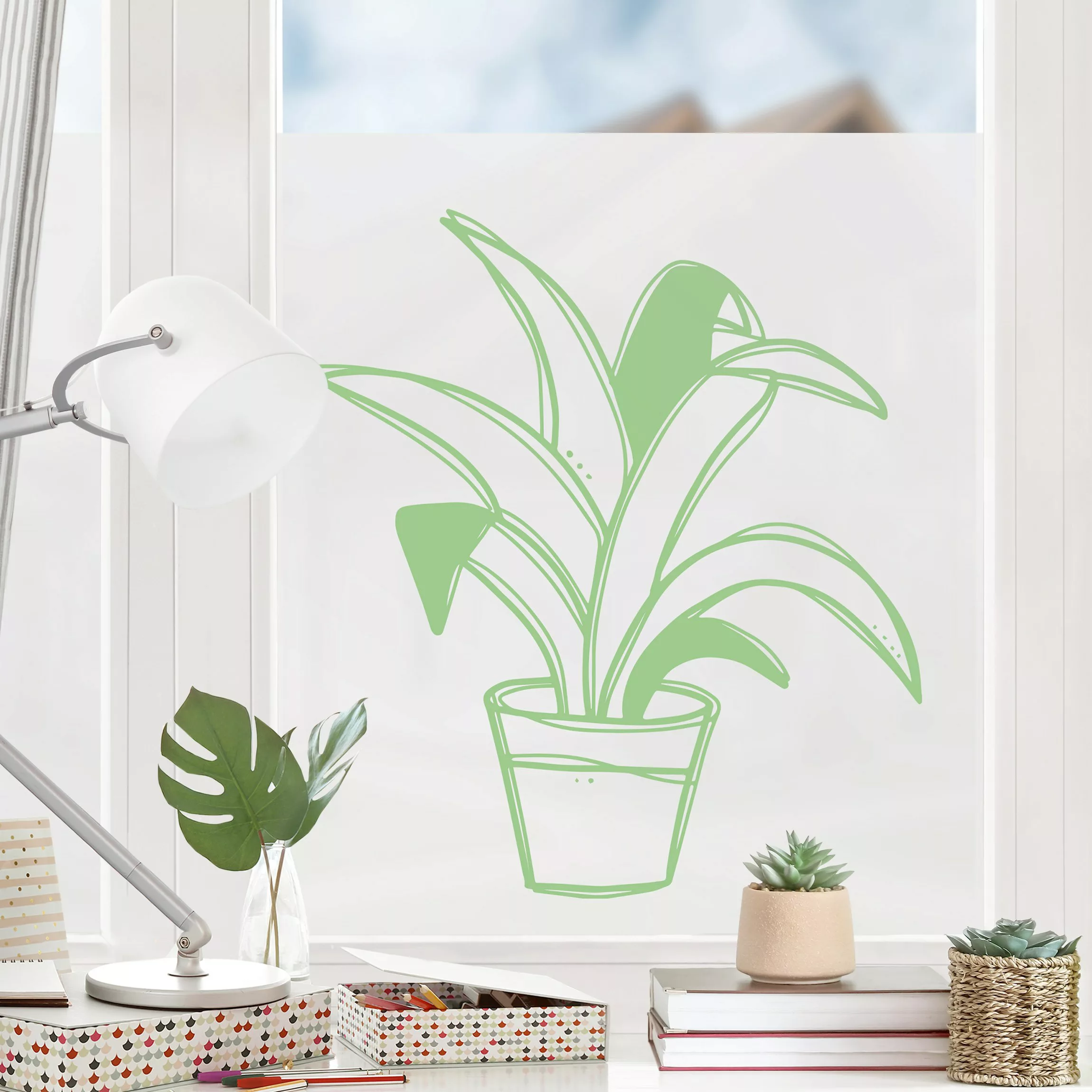 Milchglasfolie Line Art - Große Topfpflanze günstig online kaufen