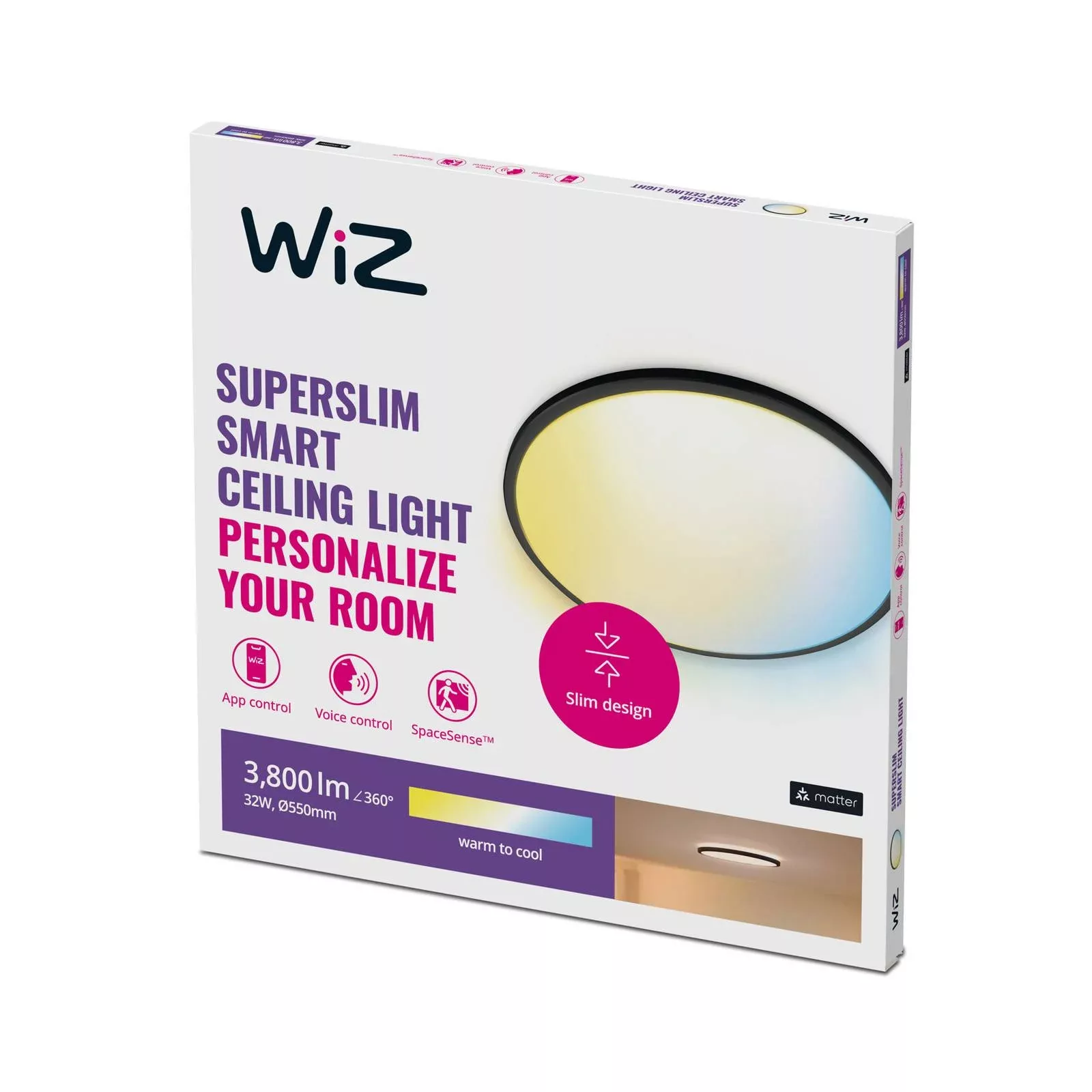 WiZ SuperSlim LED-Deckenleuchte CCT Ø55cm schwarz günstig online kaufen