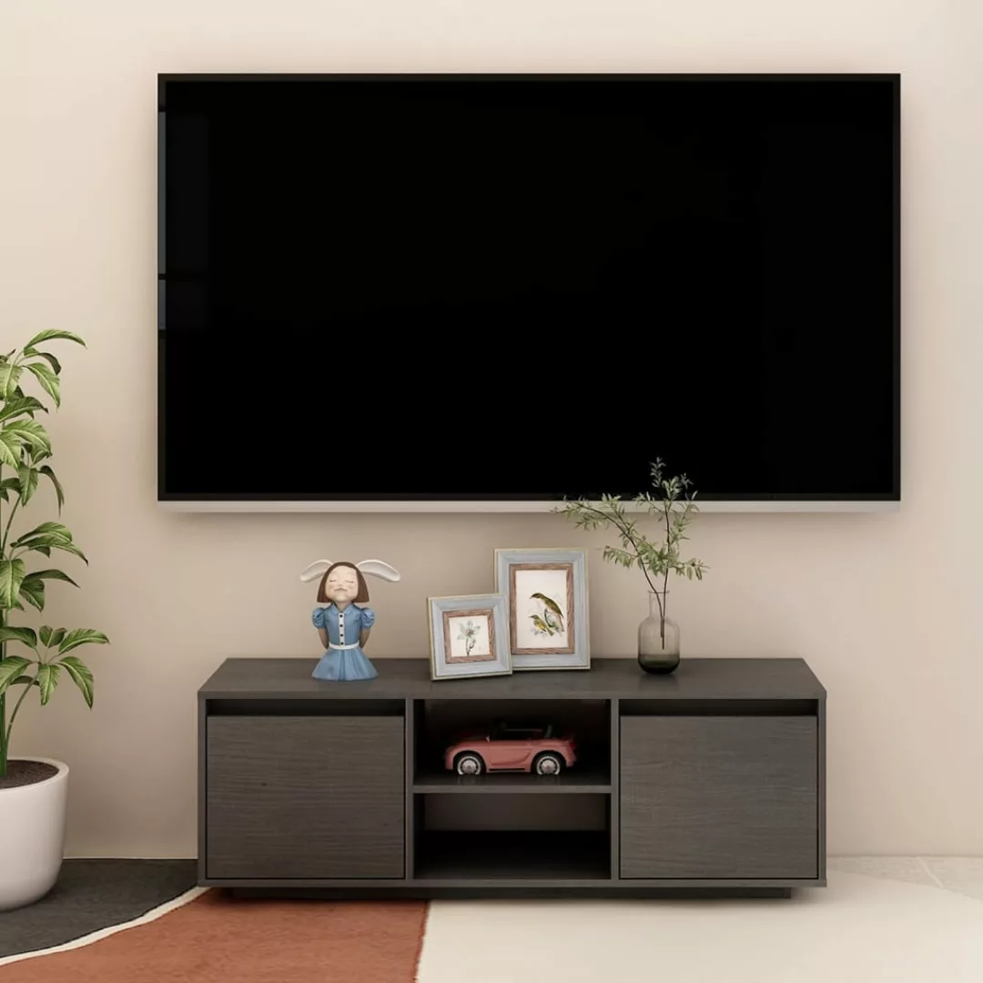 vidaXL TV-Schrank TV-Schrank Grau 110x30x40 cm Massivholz Kiefer Lowboard günstig online kaufen