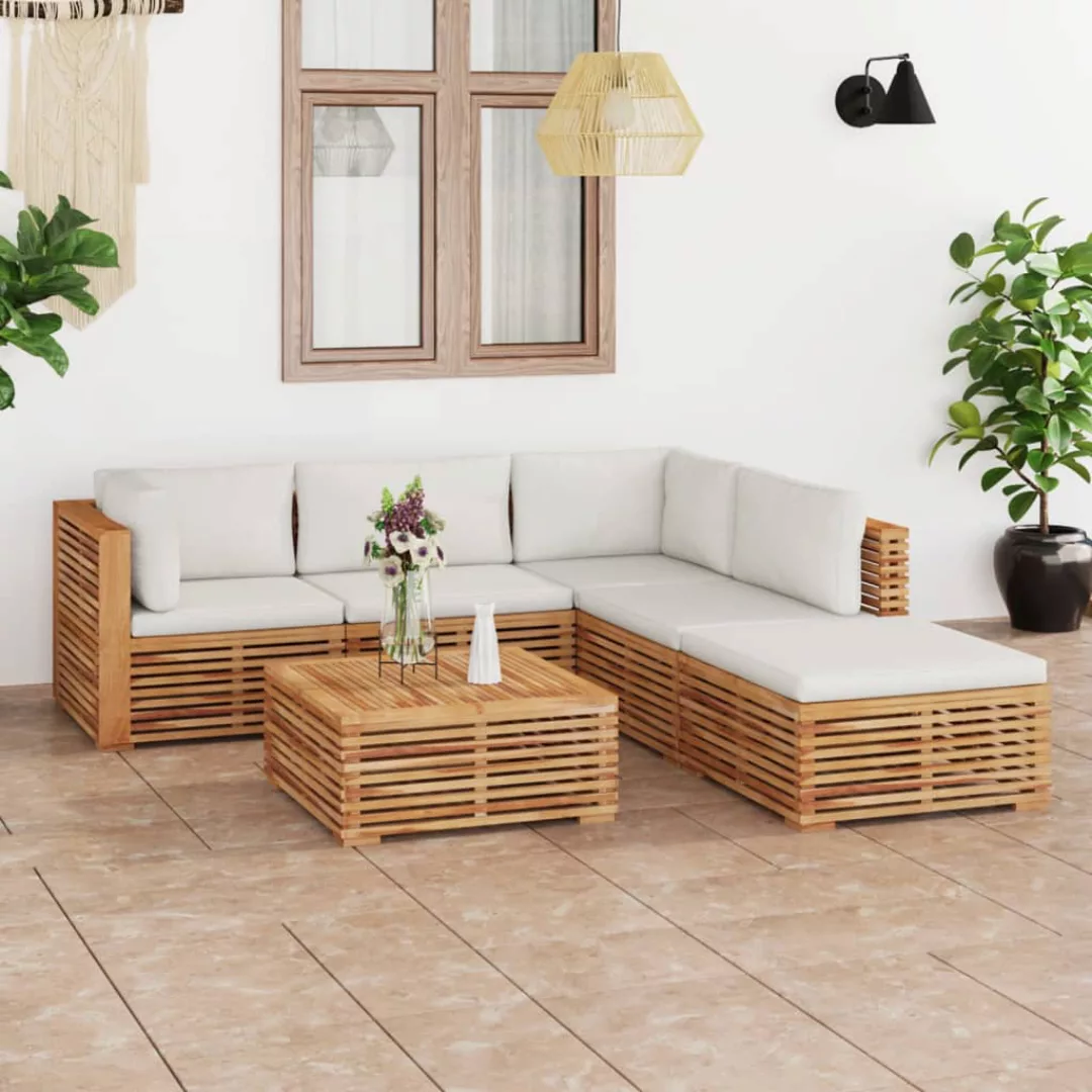 6-tlg. Garten-lounge-set Mit Creme Kissen Massivholz Teak günstig online kaufen