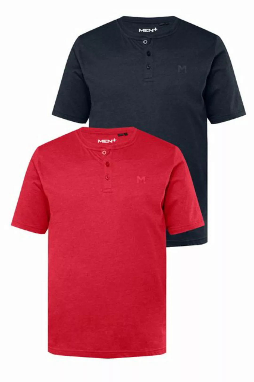 Men Plus T-Shirt Men+ Henley 2er-Pack Basic Halbarm Rundhals günstig online kaufen