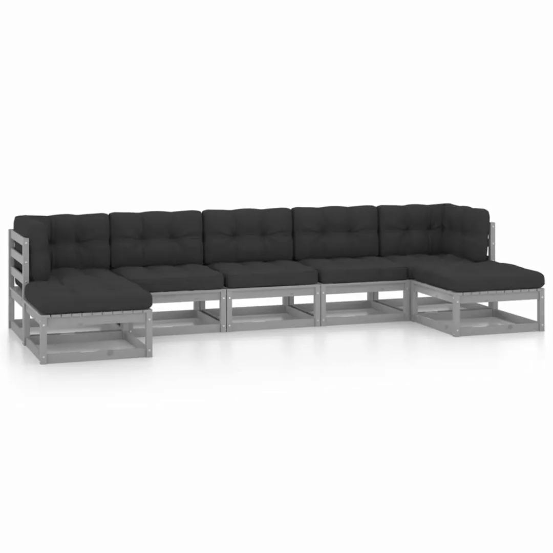 7-tlg. Garten-lounge-set Mit Kissen Grau Kiefer Massivholz günstig online kaufen