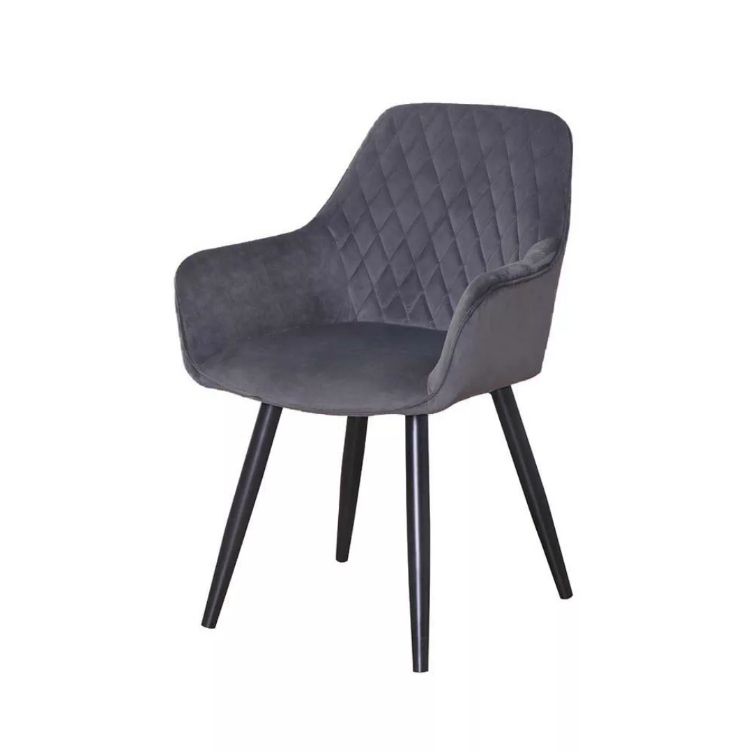 Esstisch Stühle in Grau Microfaser Metallbeinen in Schwarz (2er Set) günstig online kaufen