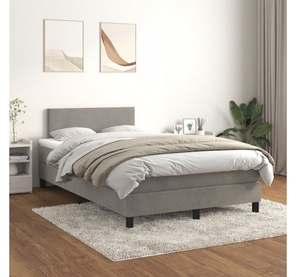 vidaXL Boxspringbett Boxspringbett mit Matratze Hellgrau 120x200 cm Samt Be günstig online kaufen