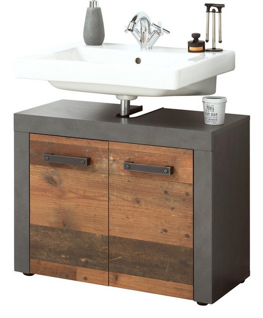 trendteam Waschbeckenunterschrank Indy (Badschrank in Used Wood und grau, 7 günstig online kaufen