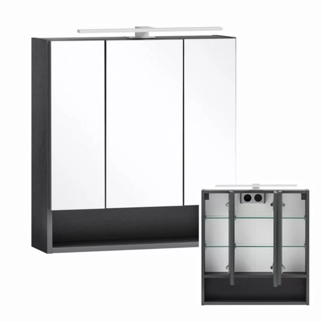 Lomadox Spiegelschrank mit Beleuchtung 60 cm breit KAHLA-03 in graphit, B/H günstig online kaufen