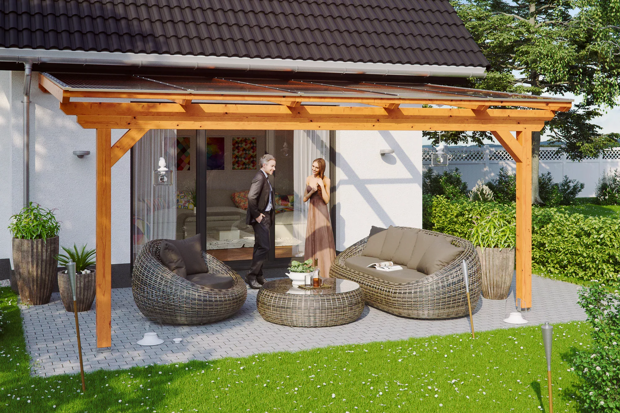 Skan Holz Terrassenüberdachung Ancona 541 x 350 cm Leimholz Nussbaum günstig online kaufen