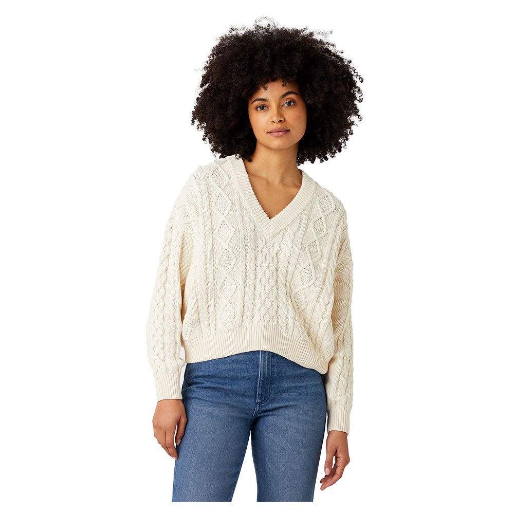 Wrangler Cable Knit V-ausschnitt Sweater XS Natural Ecru günstig online kaufen