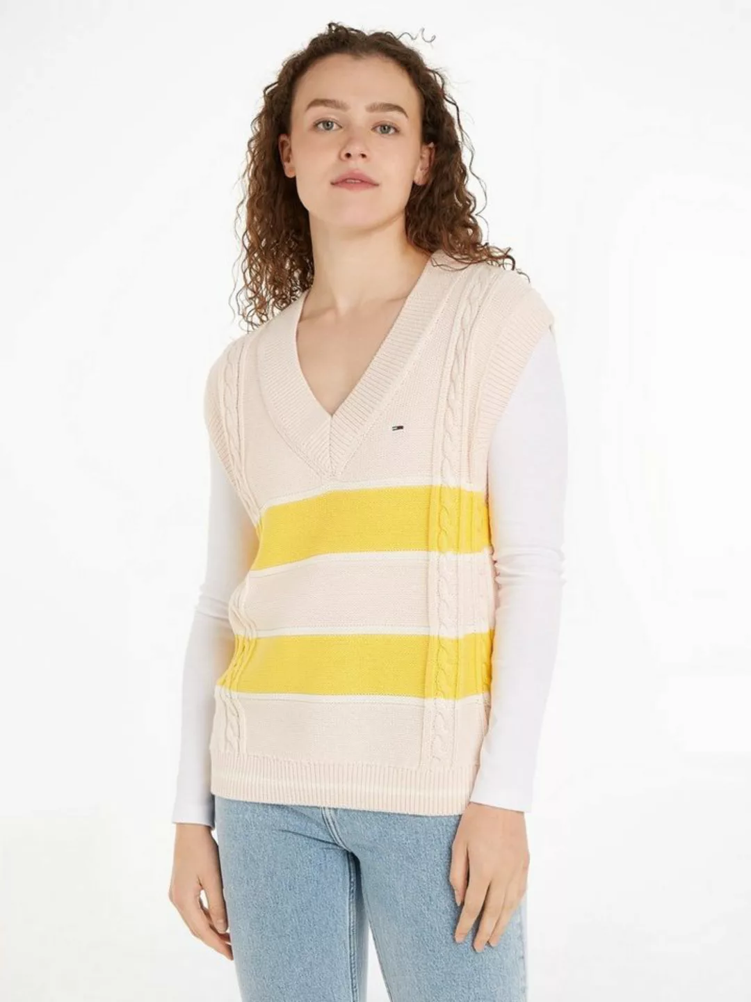 Tommy Jeans Strickpullover TJW STRIPE V-NECK VEST mit Tommy Jeans Logostick günstig online kaufen