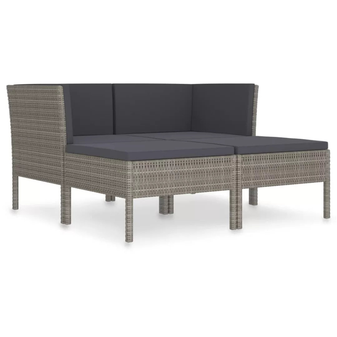 4-tlg. Garten-lounge-set Mit Auflagen Poly Rattan Grau günstig online kaufen