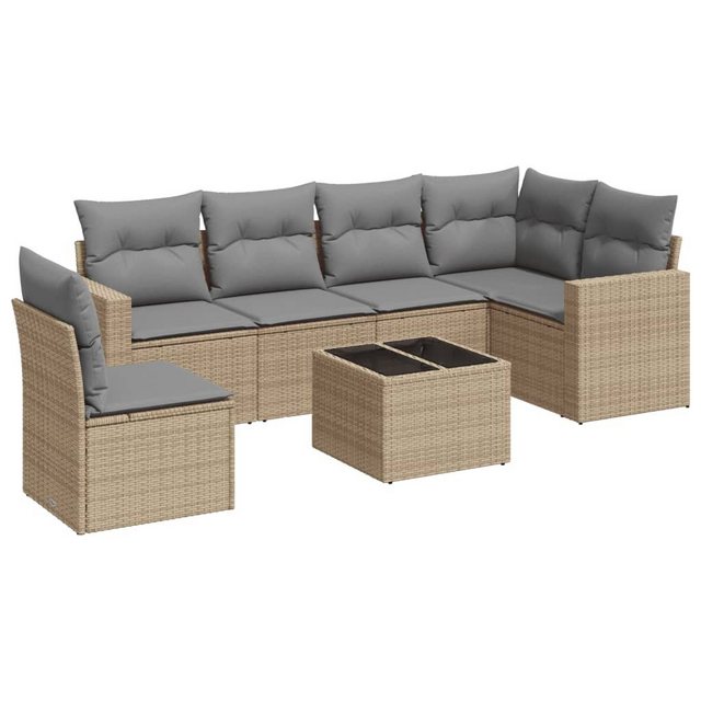 vidaXL Sofaelement 7-tlg. Garten-Sofagarnitur mit Kissen Beige Poly Rattan günstig online kaufen