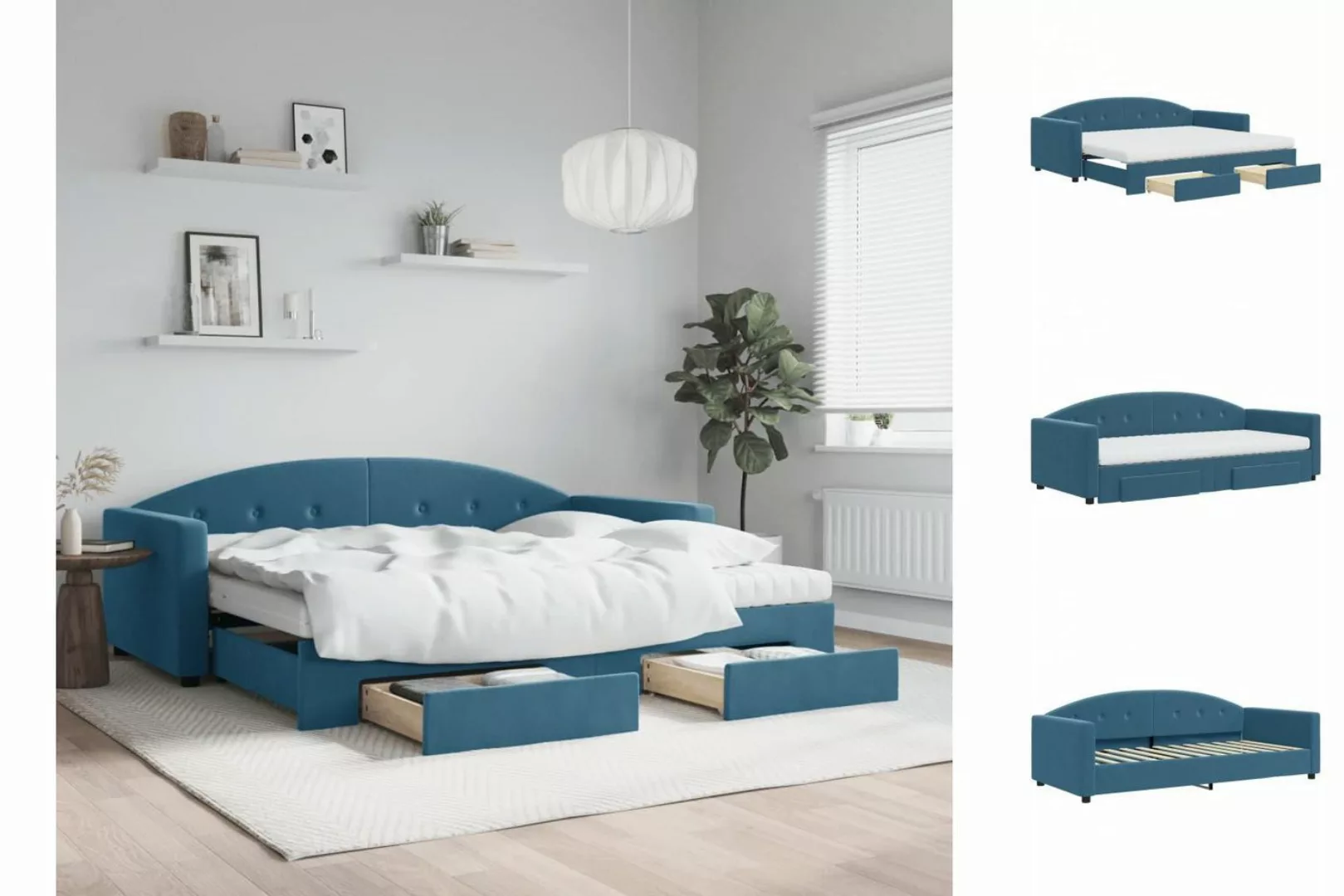 vidaXL Gästebett Gästebett Tagesbett mit Rollbett und Schubladen Blau 90x20 günstig online kaufen