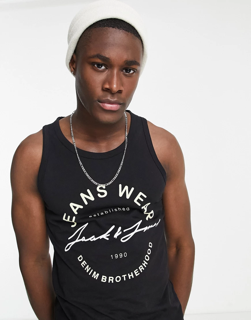 Jack & Jones – Trägershirt in Schwarz mit rundem Logo günstig online kaufen