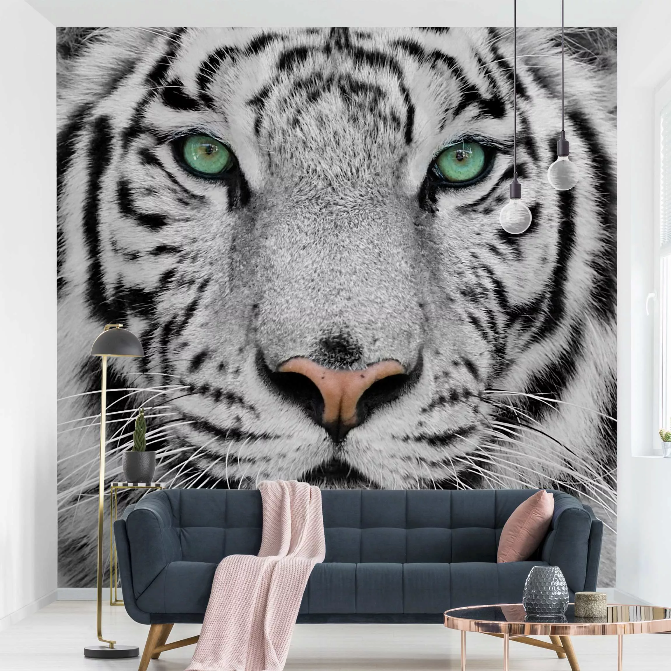 Bilderwelten Fototapete Weißer Tiger schwarz/weiß Gr. 192 x 192 günstig online kaufen
