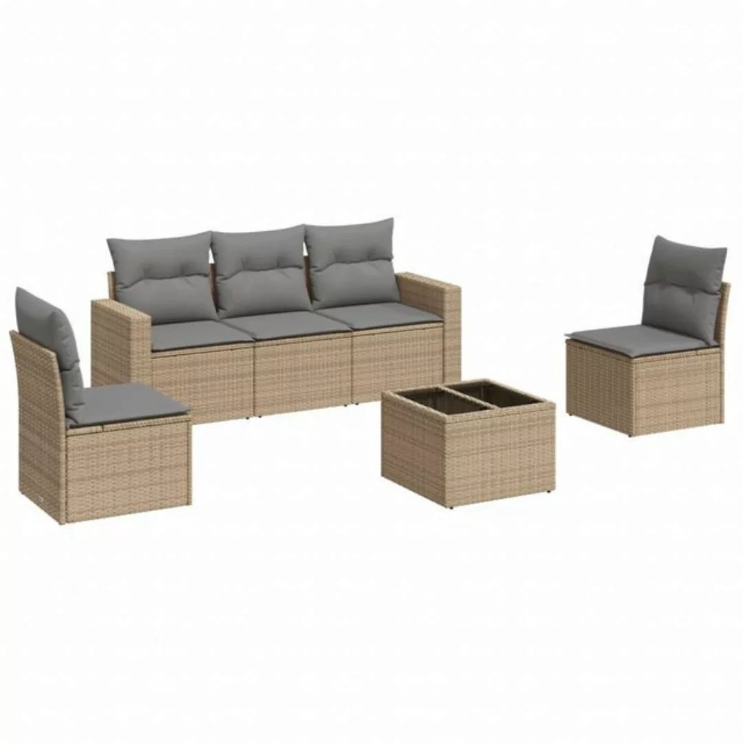 vidaXL Sofaelement 6-tlg. Garten-Sofagarnitur mit Kissen Beige Poly Rattan günstig online kaufen