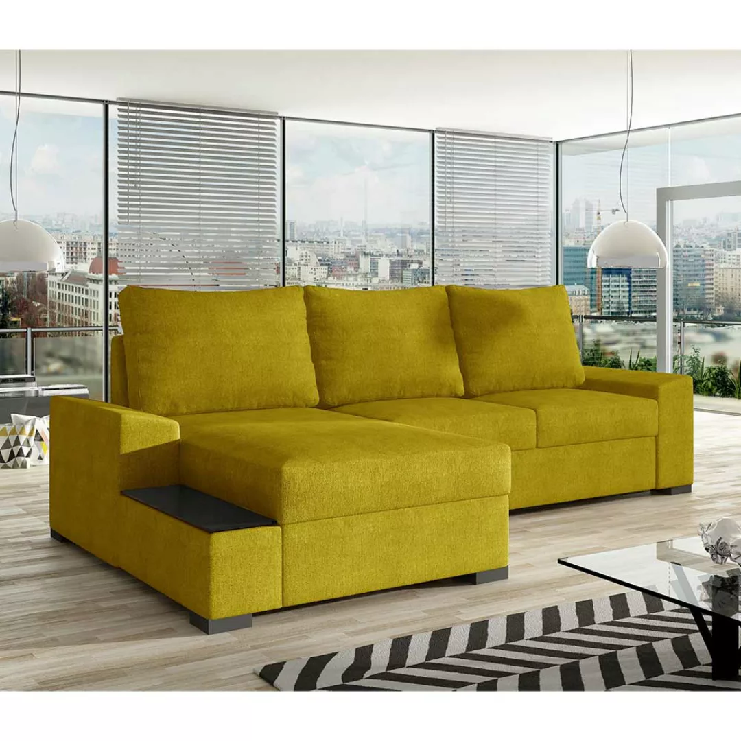 Ecksofa Sofa mit Schlaffunktion in Currygelb günstig online kaufen