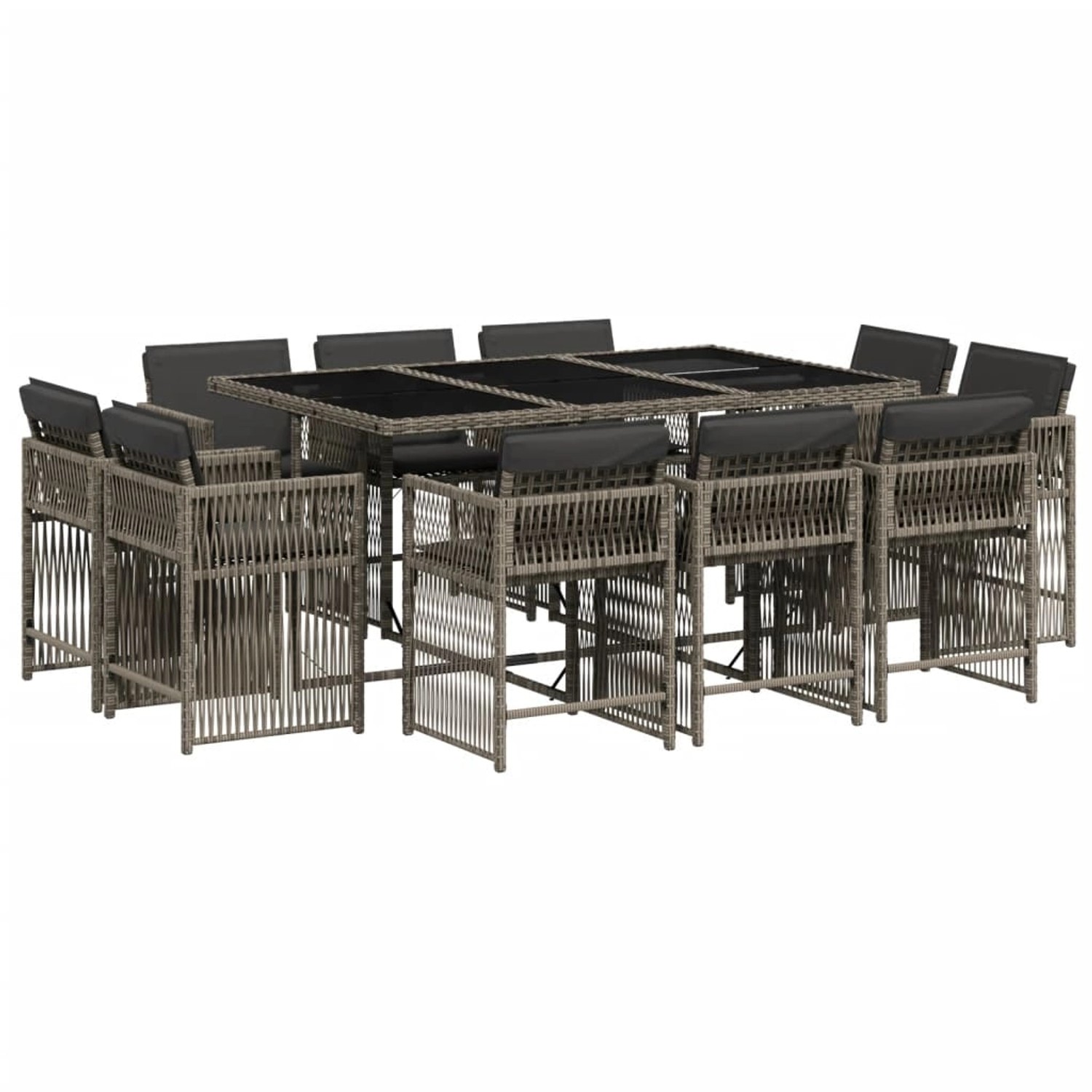 vidaXL 11-Tlg Garten-Essgruppe mit Kissen Grau Poly Rattan 3211748 günstig online kaufen