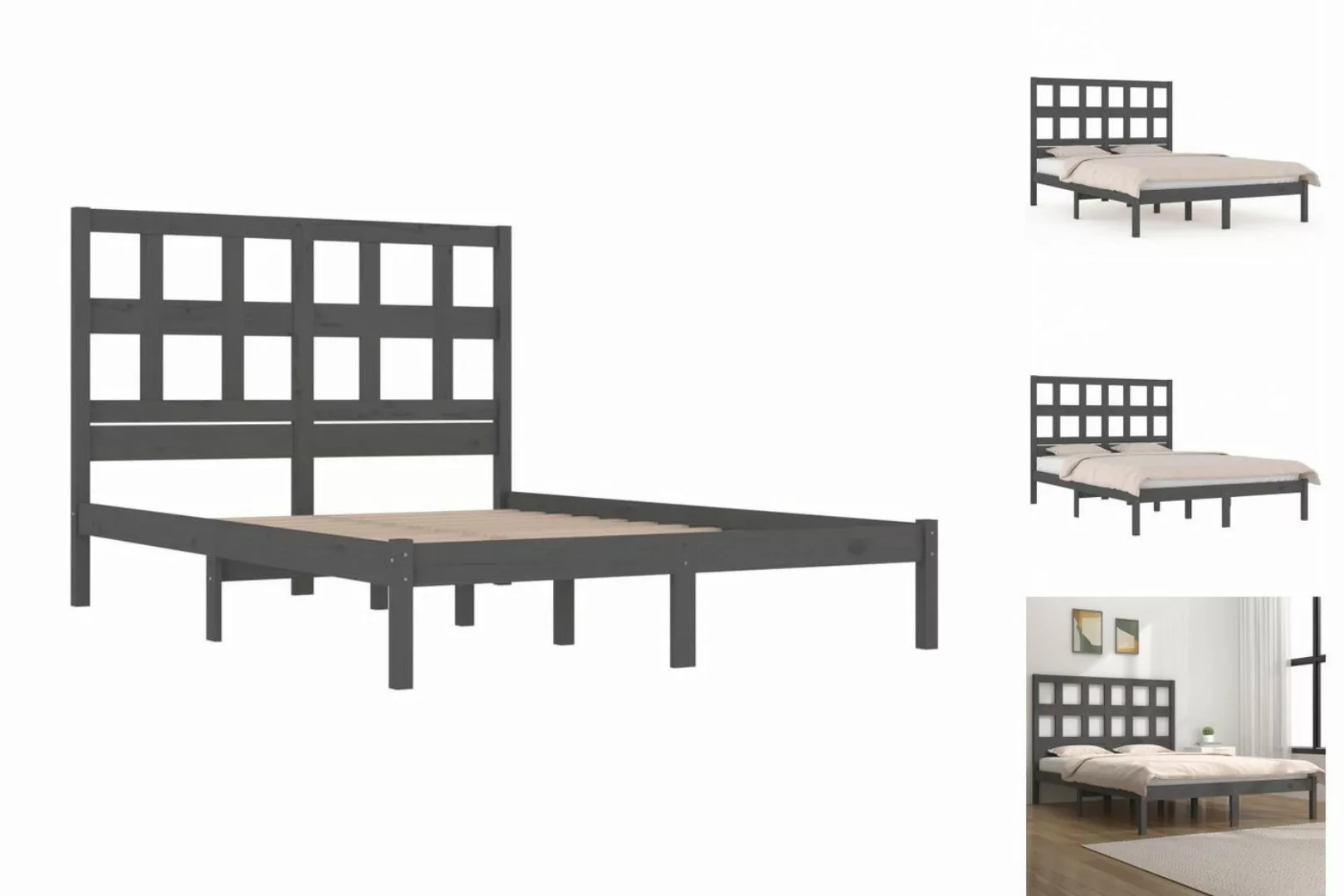 vidaXL Bettgestell Massivholzbett Grau Kiefer 200x200 cm Bett Bettgestell D günstig online kaufen