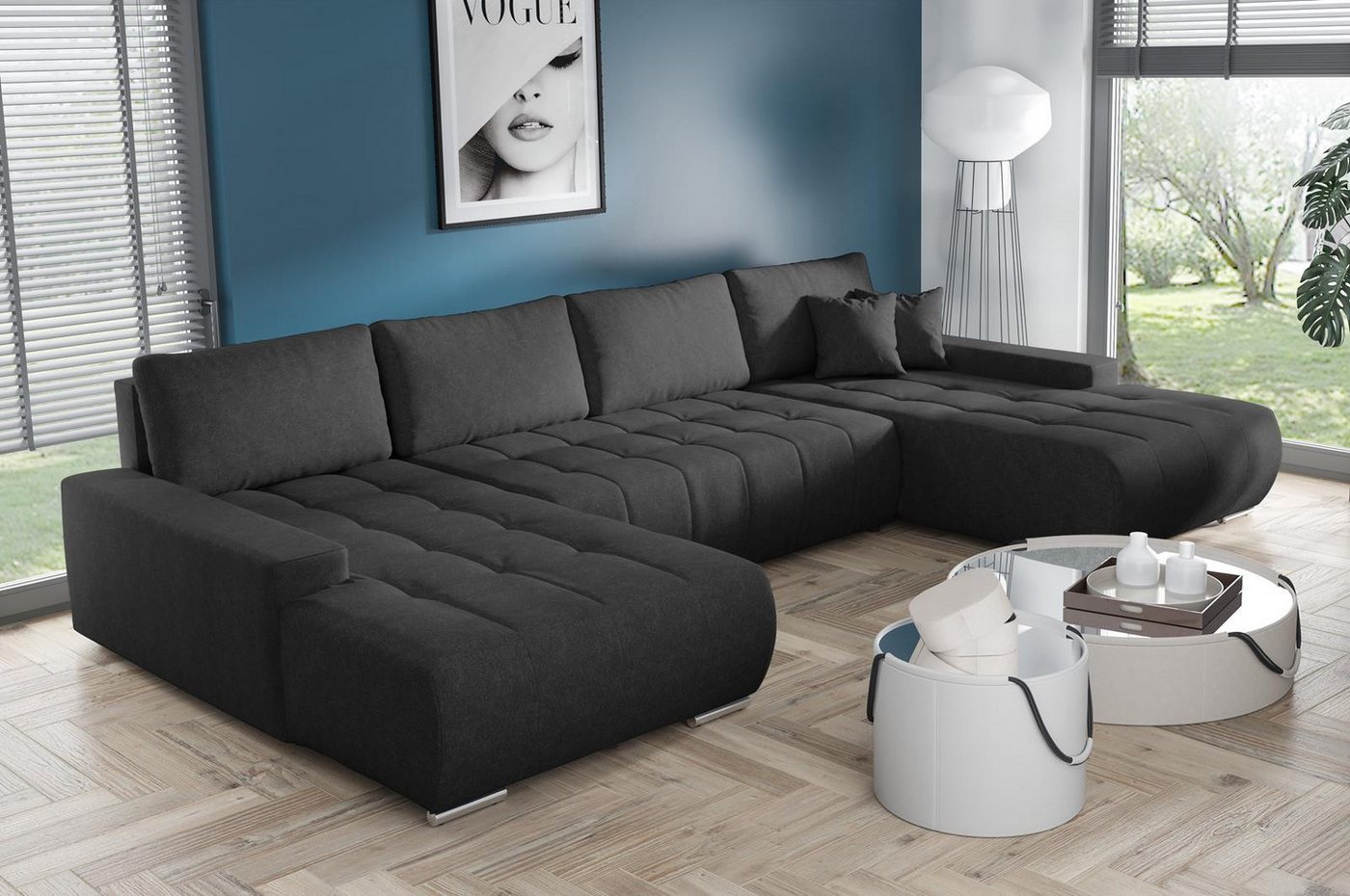 Compleo Ecksofa mit Schlaffunktion aus Velourstoff MONA, mit Bettkasten, U- günstig online kaufen