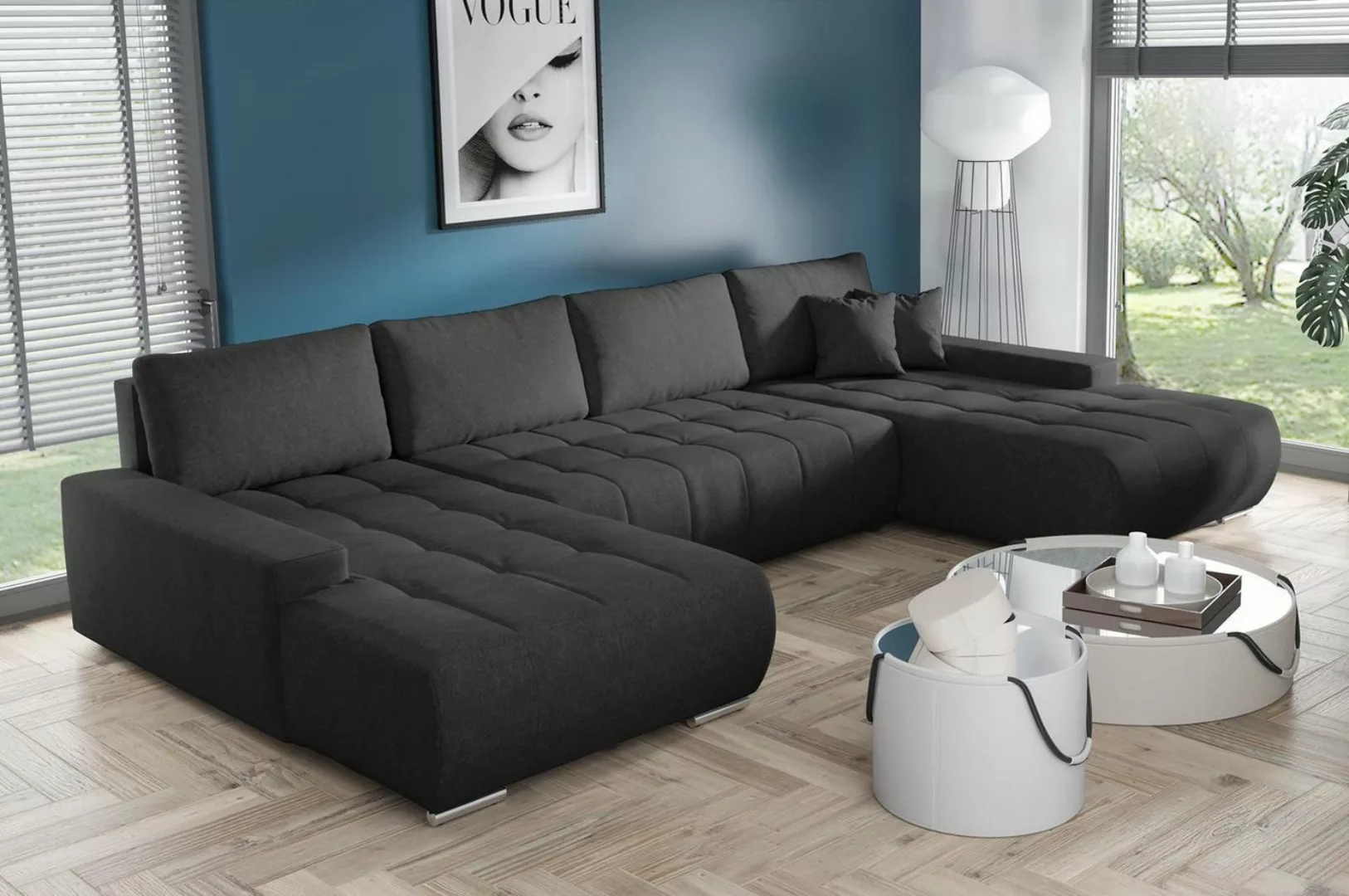 Compleo Ecksofa mit Schlaffunktion aus Velourstoff MONA, mit Bettkasten, U- günstig online kaufen