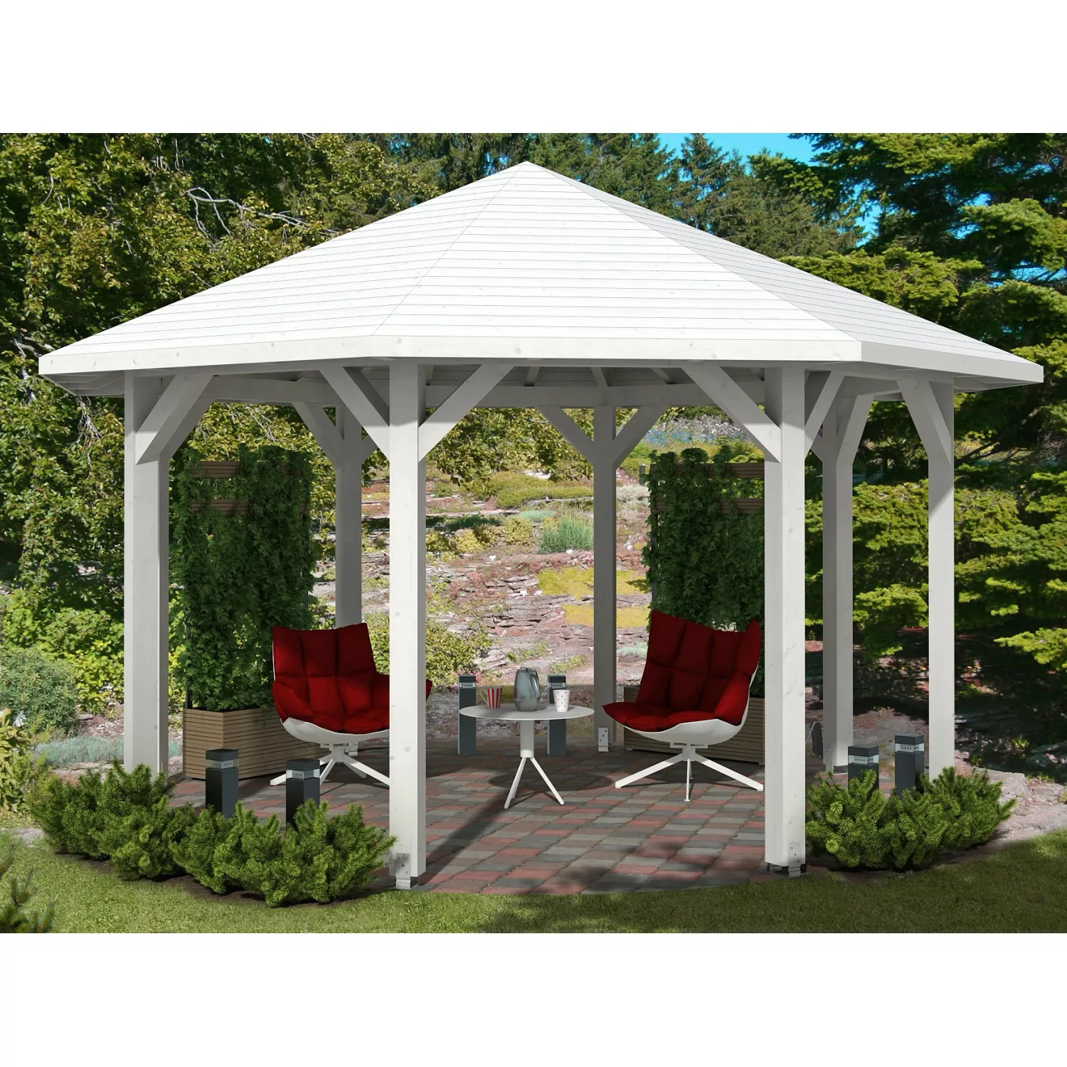 Skan Holz Pavillon Nice 2 Leimholz 484 cm x 484 cm Weiß günstig online kaufen