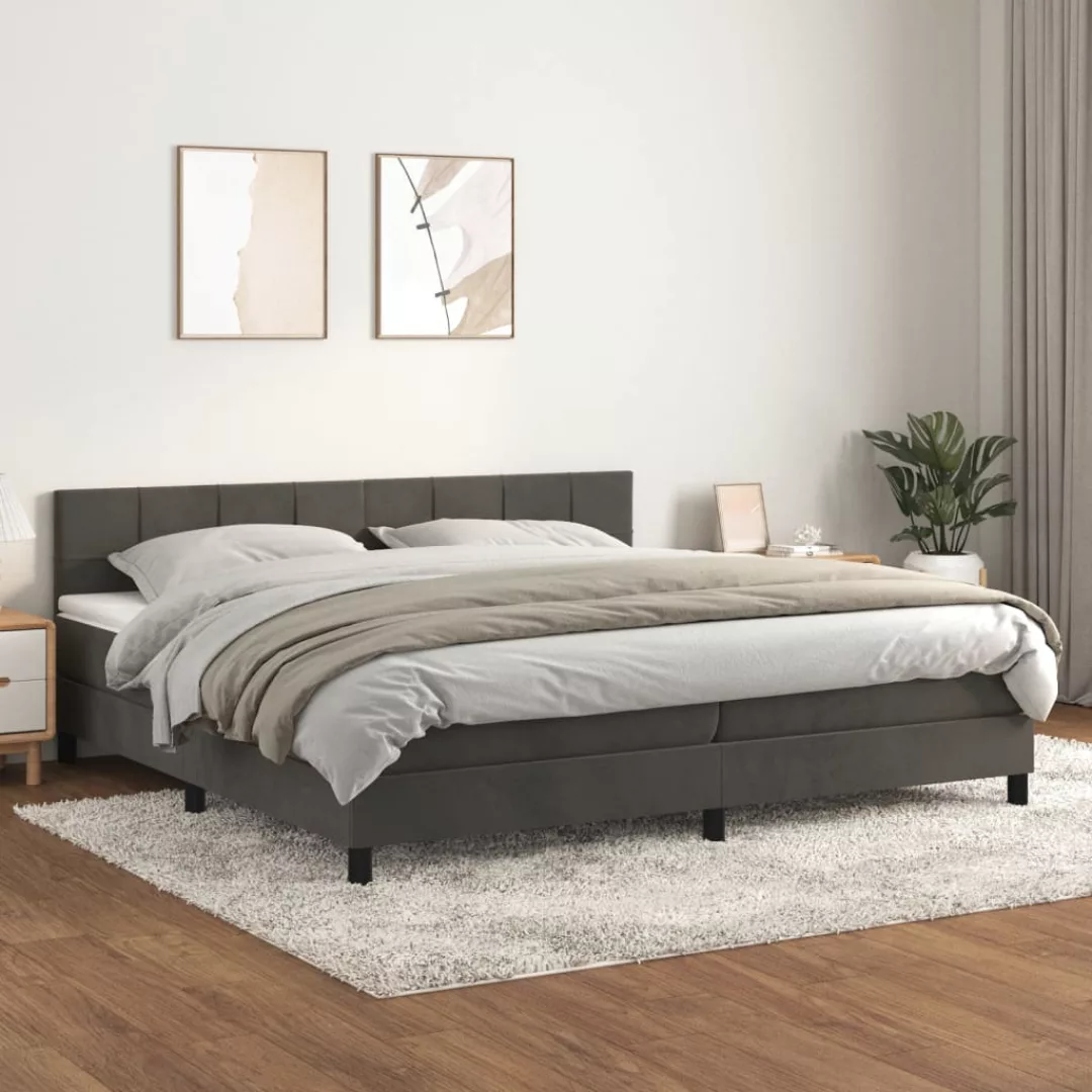 vidaXL Bettgestell Boxspringbett mit Matratze Dunkelgrau 200x200 cm Samt Be günstig online kaufen