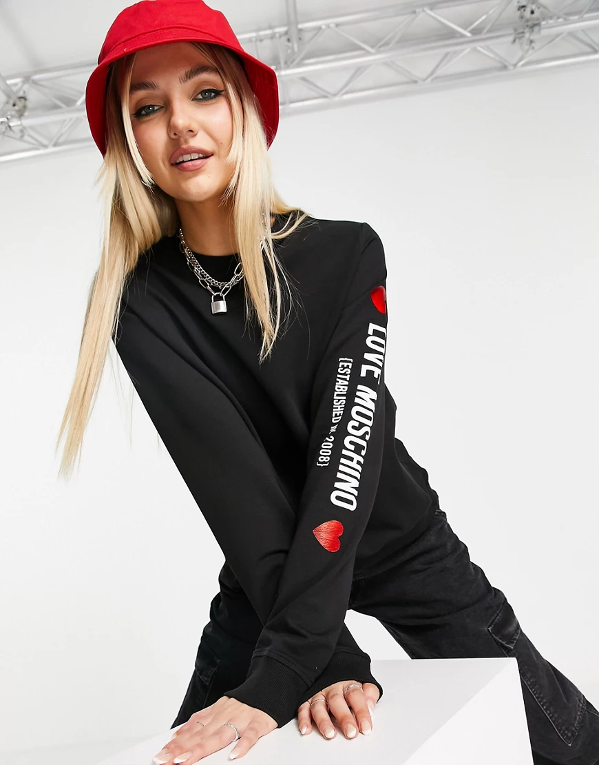 Love Moschino – Sweatshirt in Schwarz mit Logo am Ärmel günstig online kaufen