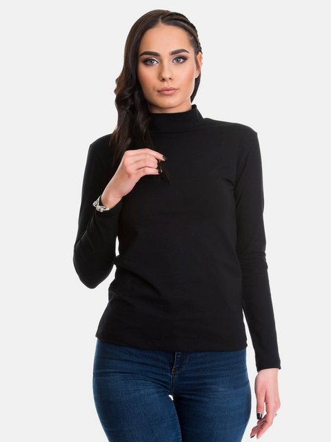 Evoni Langarmshirt Halbkragen Baumwolle Basic-Shirt günstig online kaufen