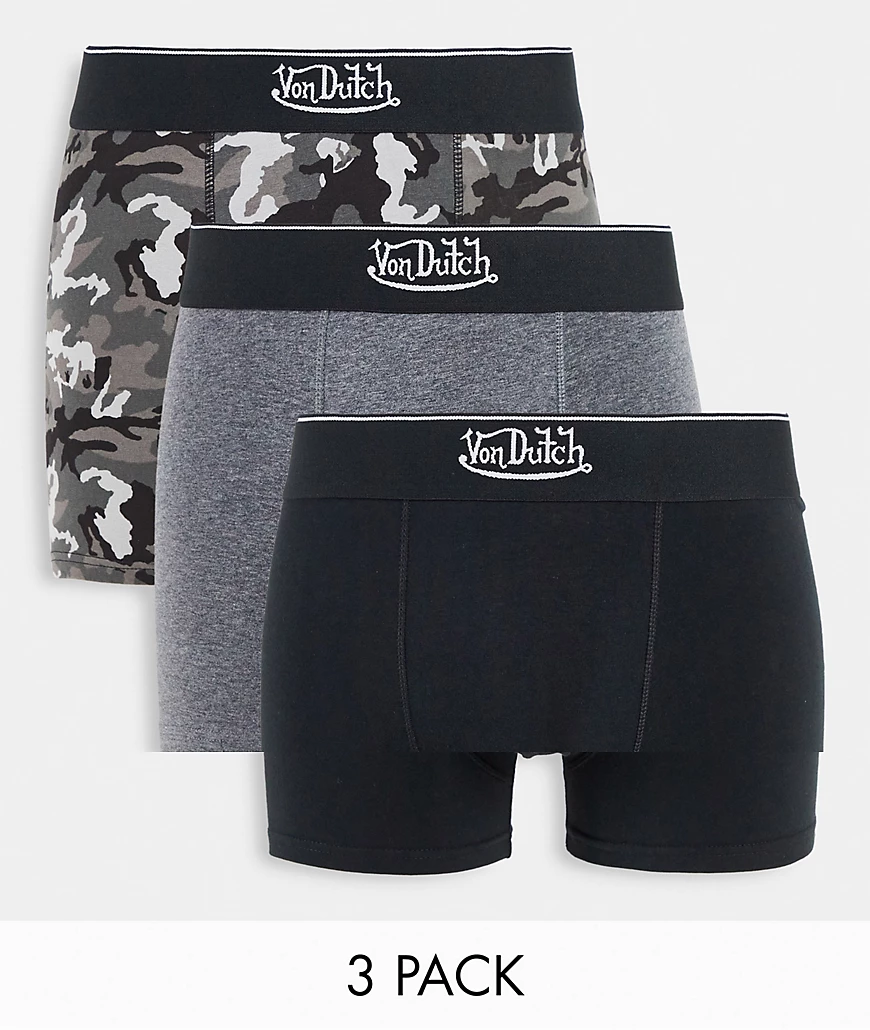 Von Dutch – Boxershorts in Schwarz, Grau und mit Military-Muster günstig online kaufen