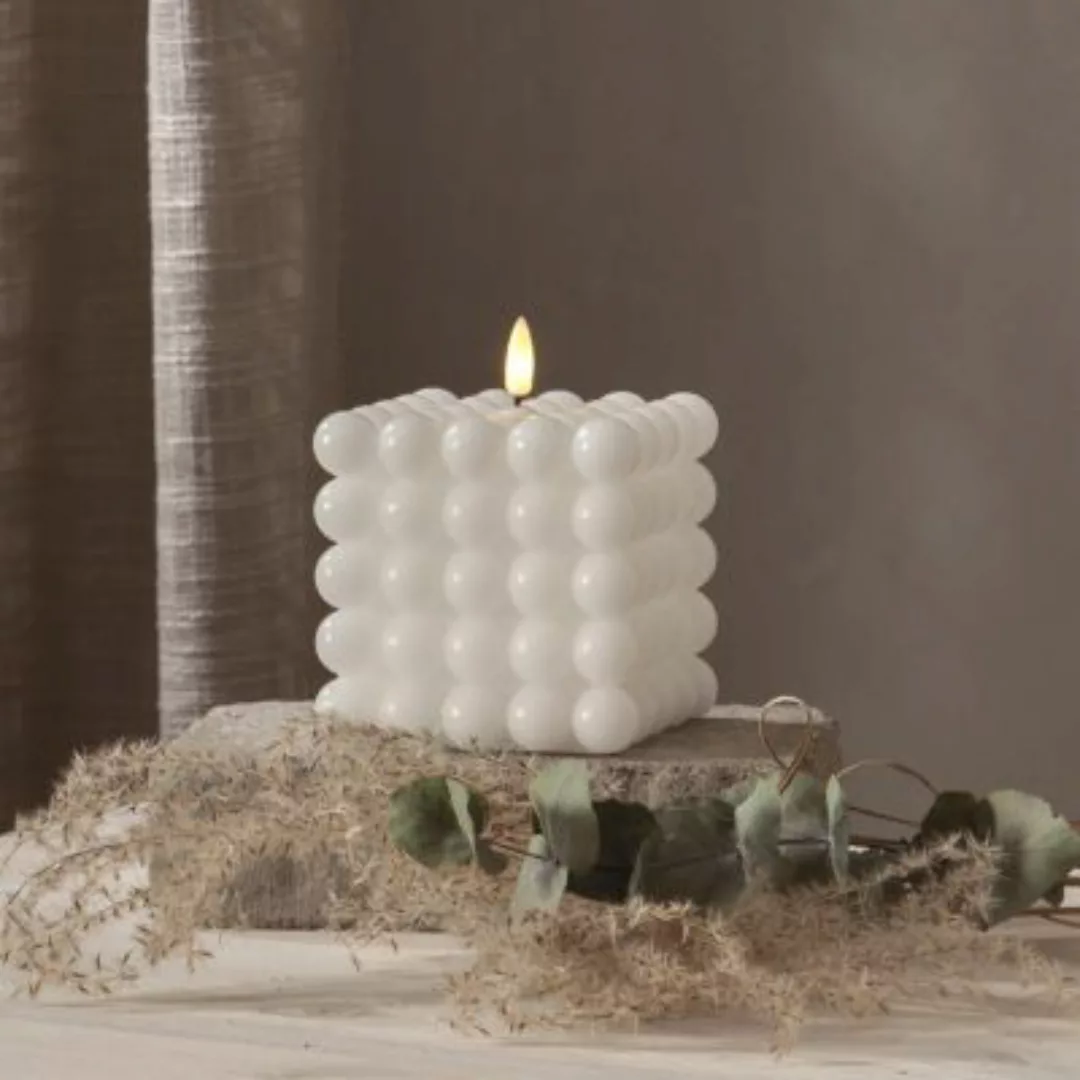 MARELIDA LED Kerze Bubble Würfelkerze Echtwachs H: 12,5cm weiß günstig online kaufen