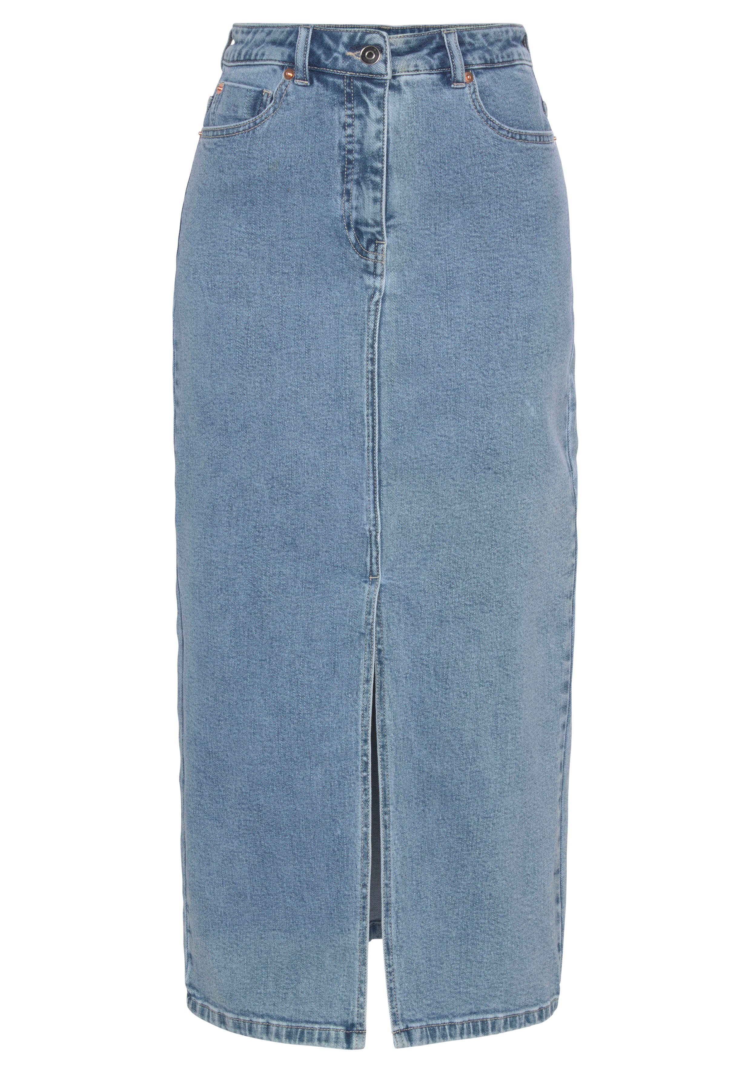 Buffalo Jeansrock, in modischer Midilänge, elastischer Denimrock mit Schlit günstig online kaufen