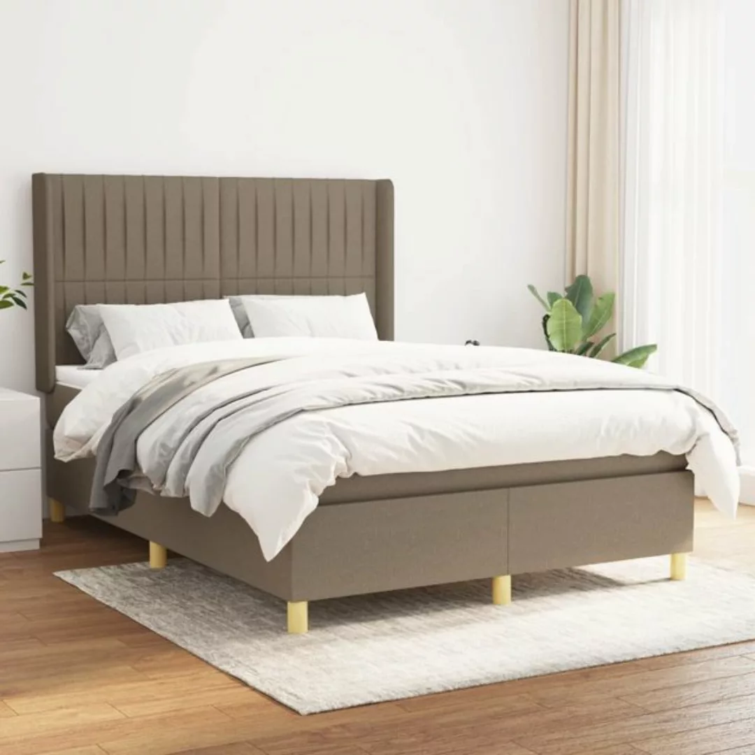 vidaXL Bettgestell Boxspringbett mit Matratze Taupe 140x200 cm Stoff Bett B günstig online kaufen