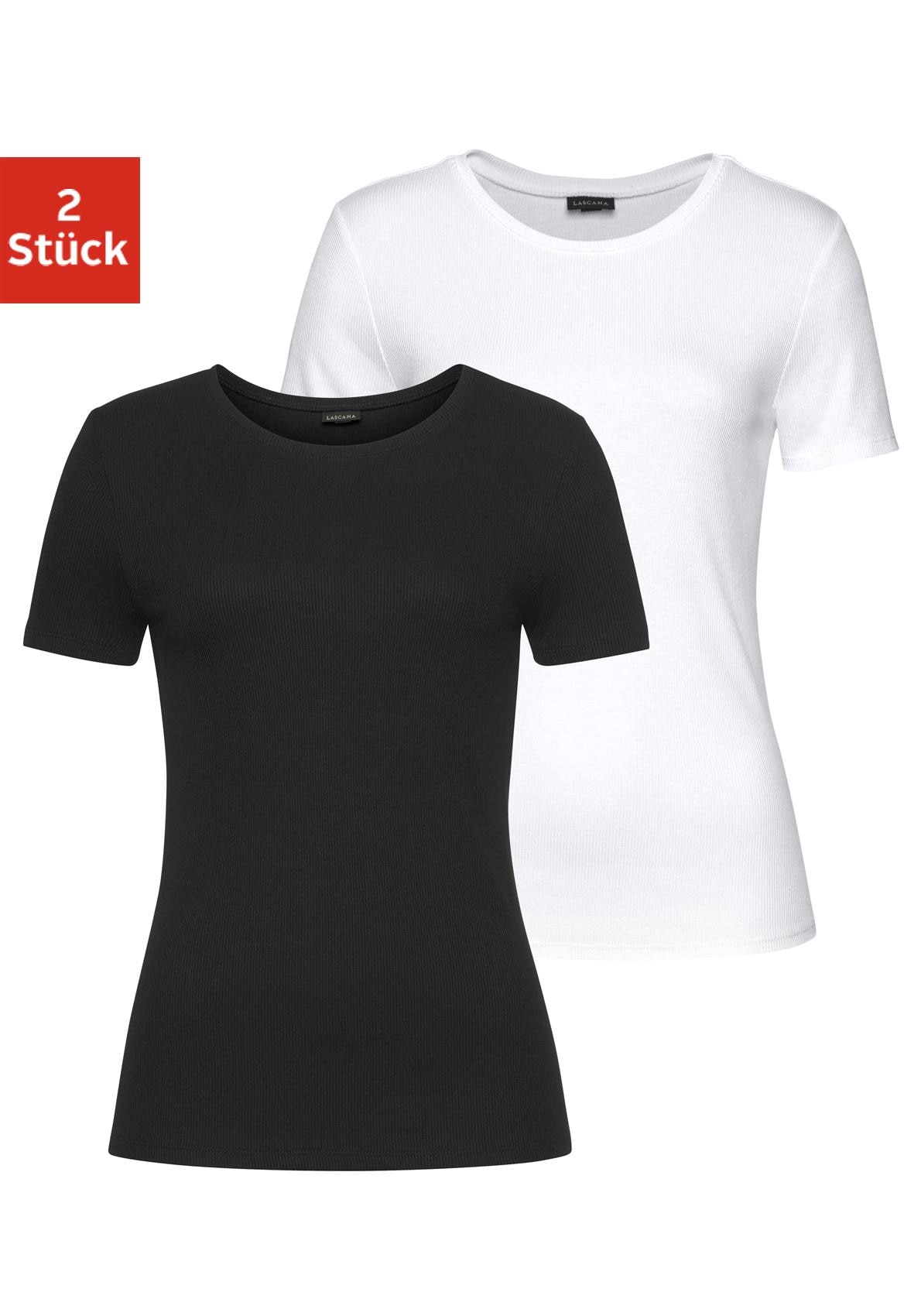 LASCANA T-Shirt, (2er-Pack), aus weicher Rippware günstig online kaufen