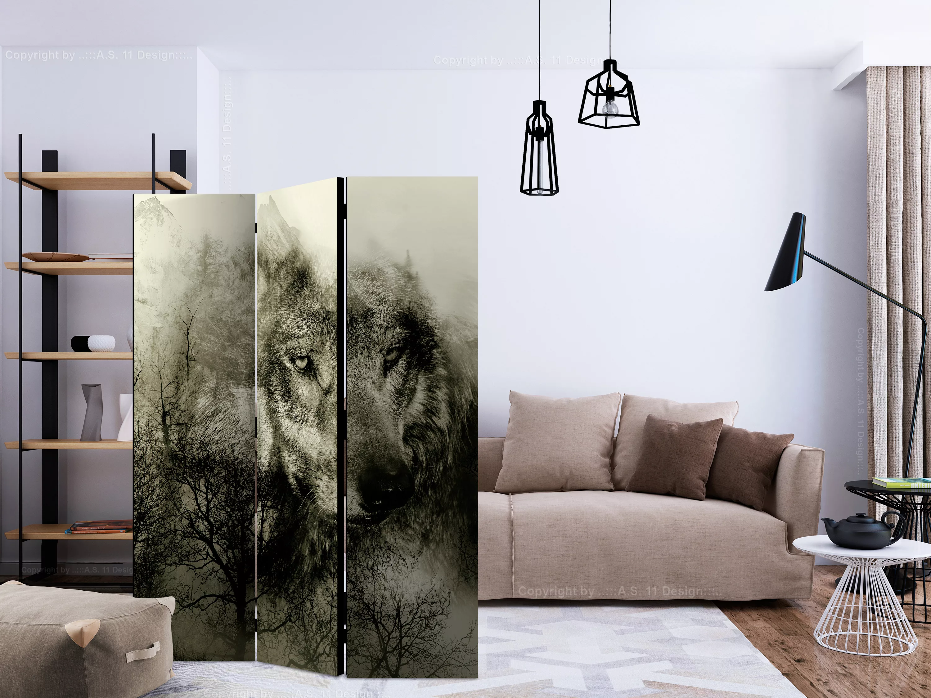 3-teiliges Paravent - Mountain Predator (beige) [room Dividers] günstig online kaufen