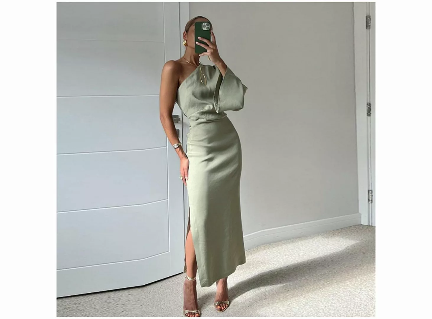 RUZU UG Dirndl Mode Sommer Schräges One-Shoulder-Kleid aus strukturiertem T günstig online kaufen