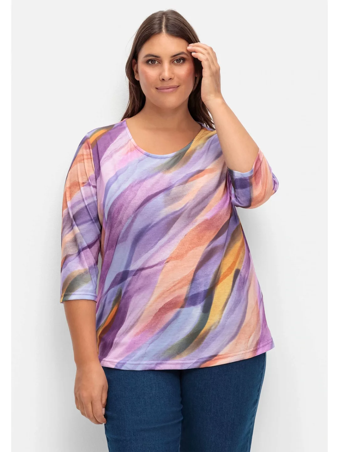 Sheego 3/4-Arm-Shirt "Große Größen", mit Alloverdruck in gebatikter Optik günstig online kaufen