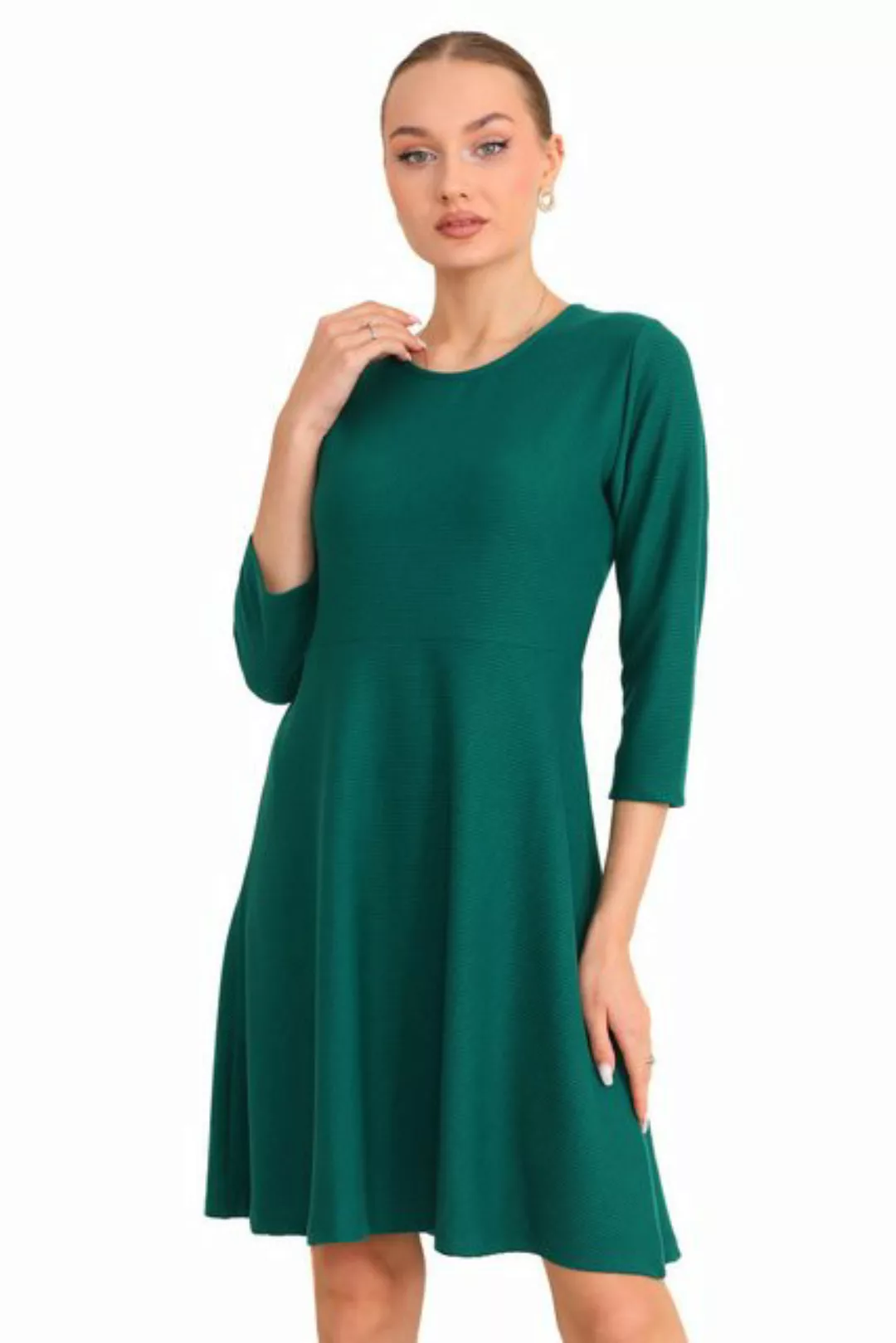 Bongual A-Linien-Kleid Casual Midikleid mit Rippstruktur 3/4-Ärmel günstig online kaufen