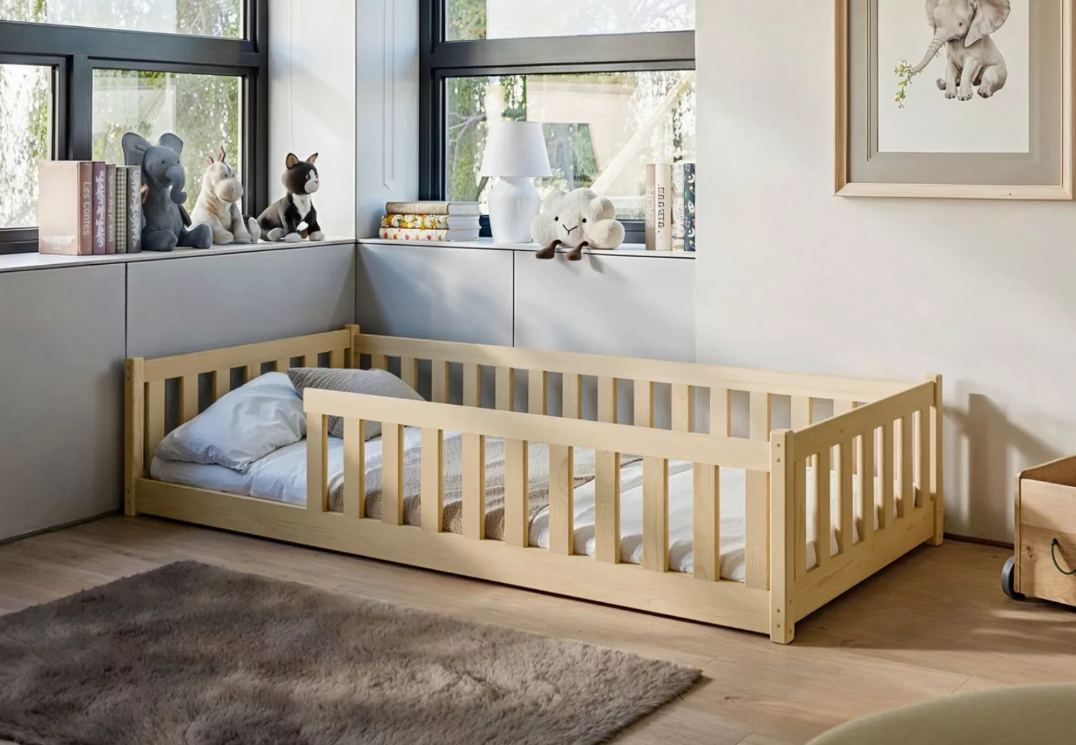 Kids Collective Kinderbett Bodenbett 90x200 cm Bett mit Rausfallschutz & La günstig online kaufen