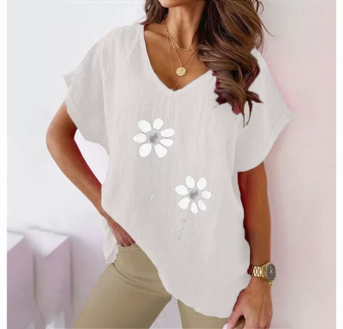 BlauWave Kurzarmshirt Bedrucktes Kurzarm-T-Shirt aus Baumwolle mit V-Aussch günstig online kaufen