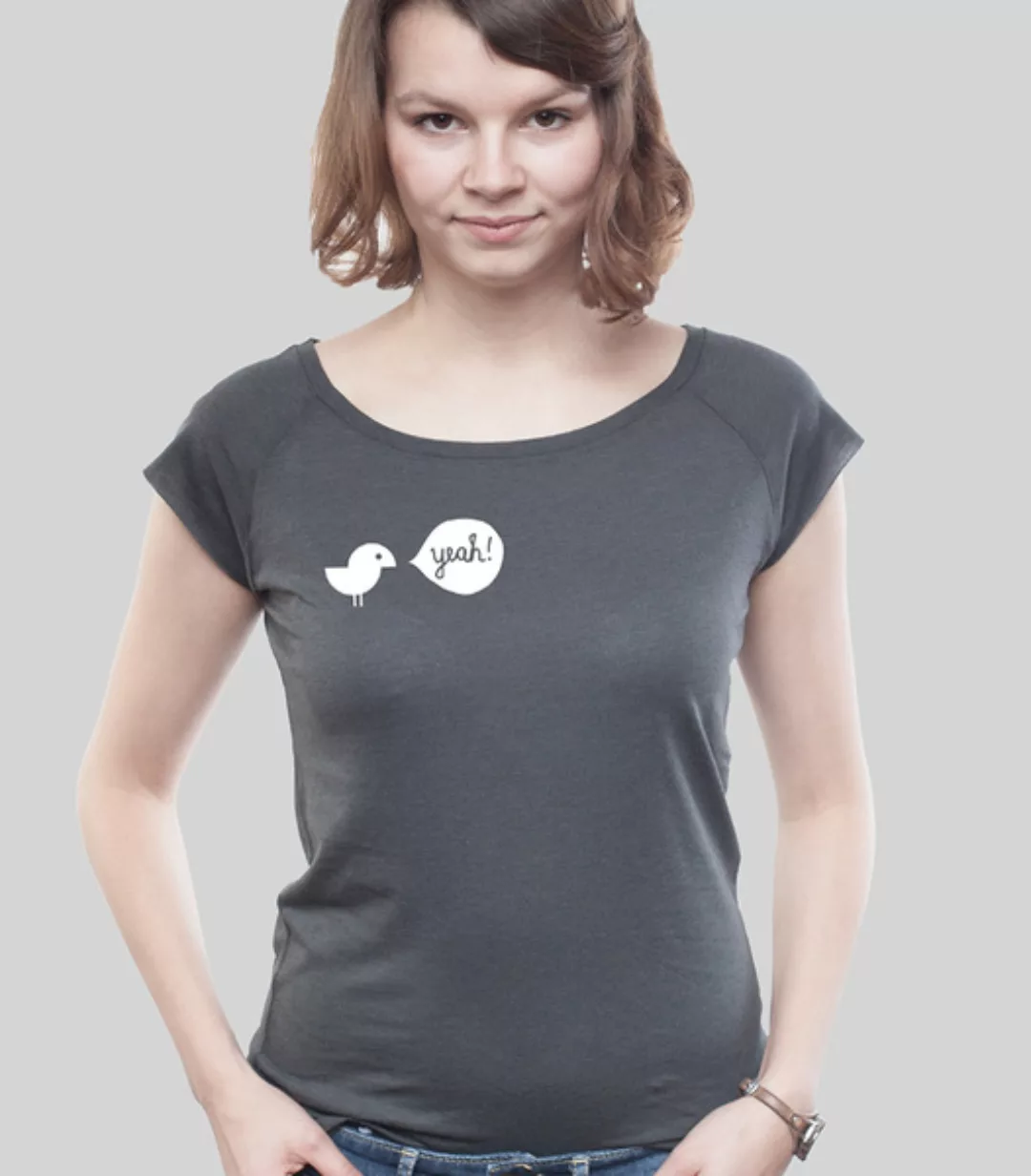 Bamboo Raglan Shirt Women Charcoal "Birdy Yeah" günstig online kaufen