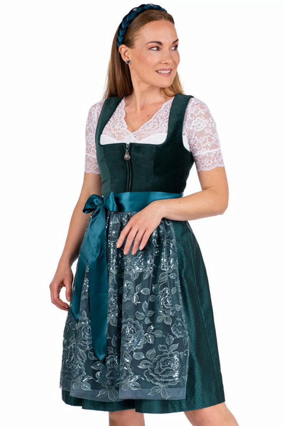 MarJo Dirndl Samt Dirndl 2tlg. - VEITSBRONN - petrol günstig online kaufen