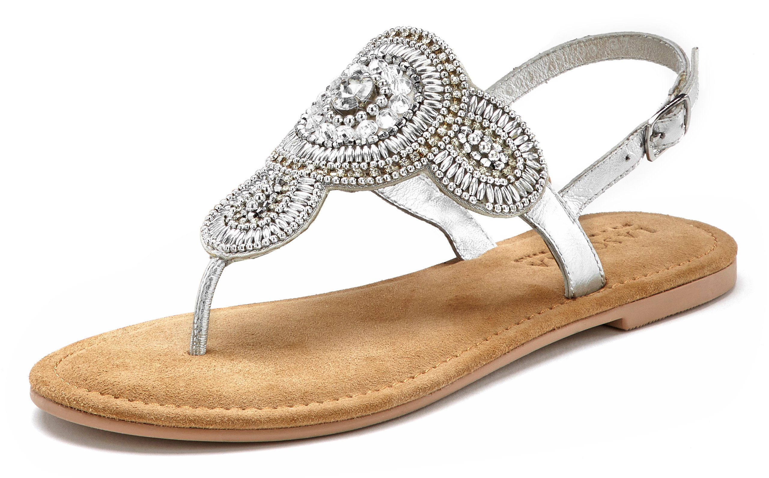 LASCANA Zehentrenner Sandale, Pantolette in Glitzer-Optik günstig online kaufen