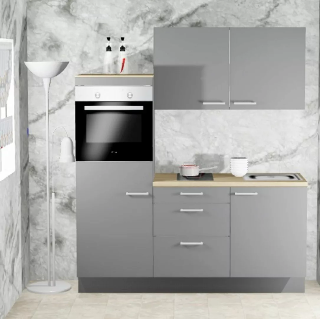Einbauküche MANKAONYX 6 Onyxgrau - Schränke montiert/ Küchenzeile 180 cm mi günstig online kaufen