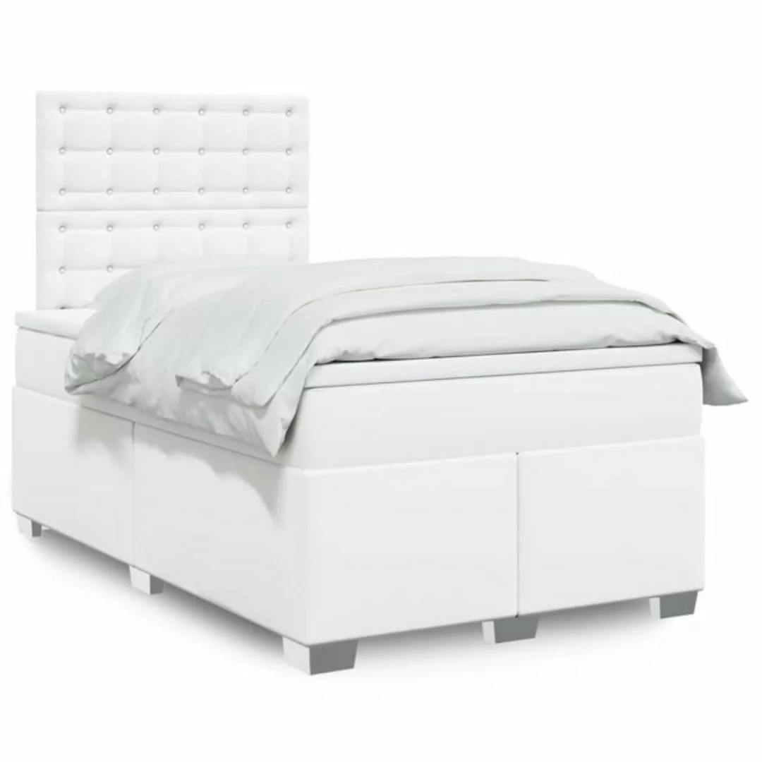 vidaXL Boxspringbett, Boxspringbett mit Matratze Weiß 120x190 cm Kunstleder günstig online kaufen