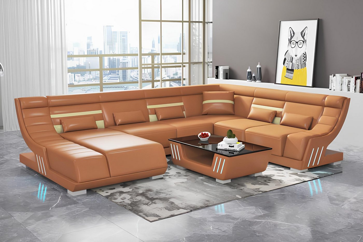 Xlmoebel Ecksofa Wohnlandschaft in U-Form mit braunem Designsofa - Eckcouch günstig online kaufen