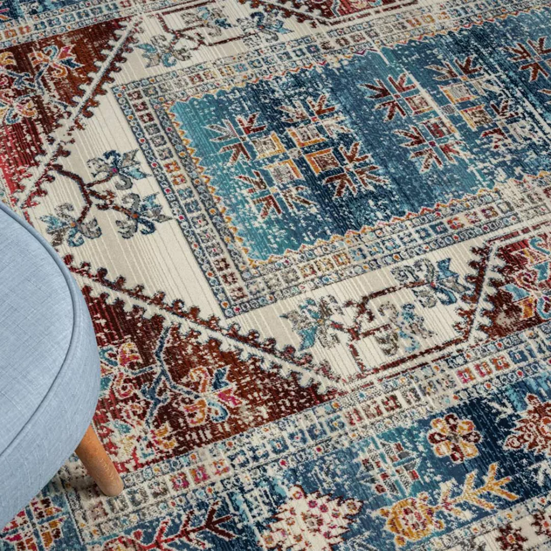 Bunter Kurzflor Teppich mit orientalischem Muster 170x240 cm günstig online kaufen